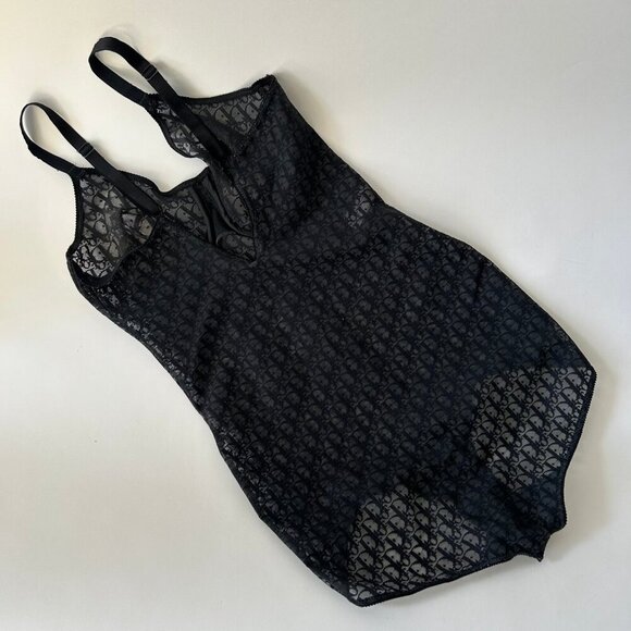 VINTAGE 80'S CHRISTIAN DIOR MESH MONOGRAM BLACK BODY SUIT - Picture 7 of 8